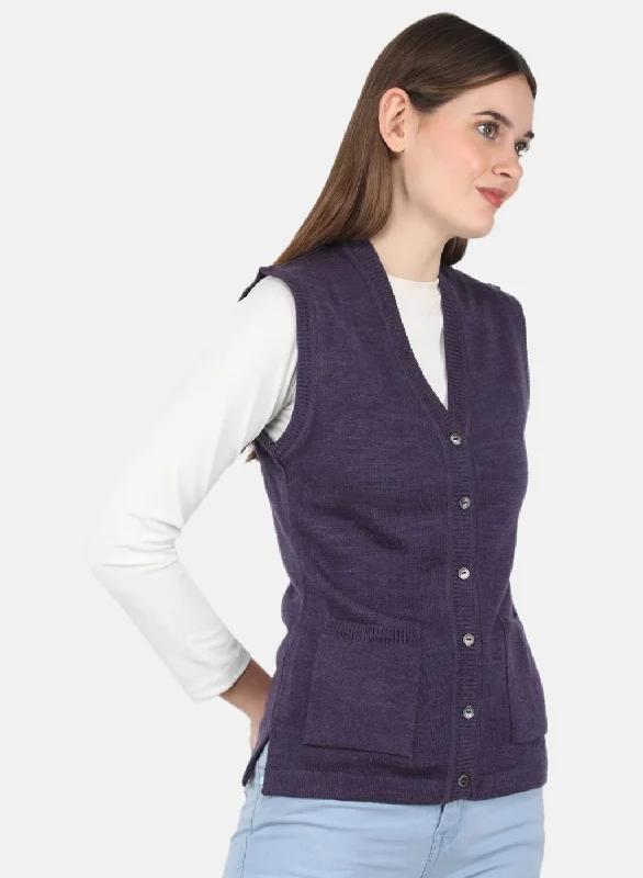 Women Purple Solid Cardigan