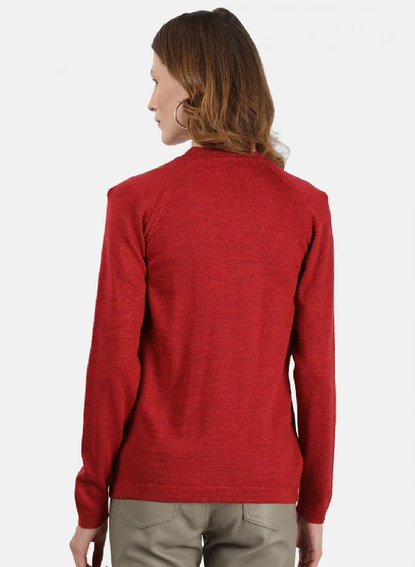 Women Red Solid Cardigan