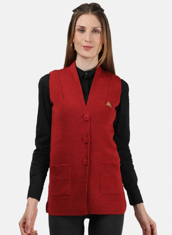 Women Red Solid Cardigan