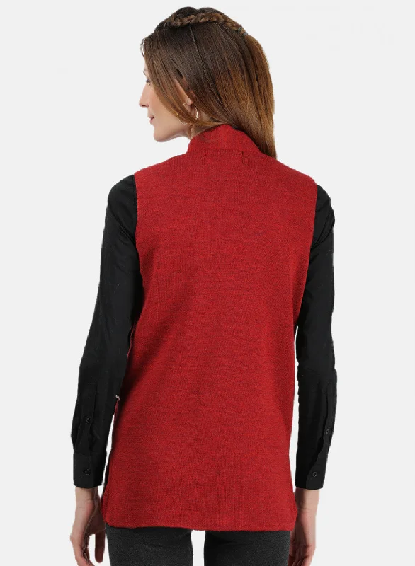 Women Red Solid Cardigan