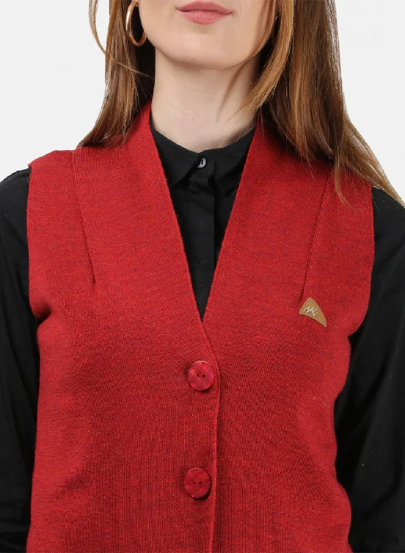 Women Red Solid Cardigan