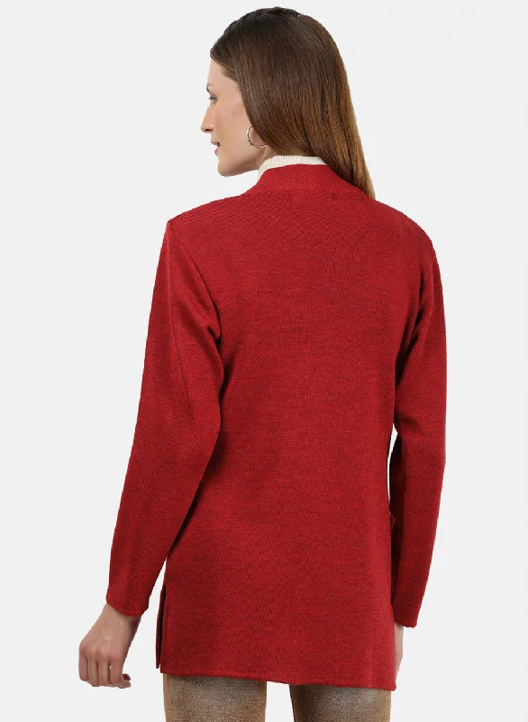 Women Red Solid Cardigan