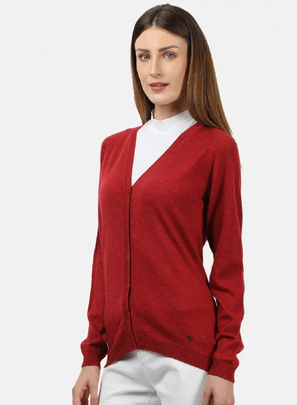 Women Red Solid Cardigan