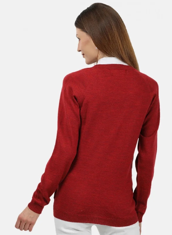 Women Red Solid Cardigan