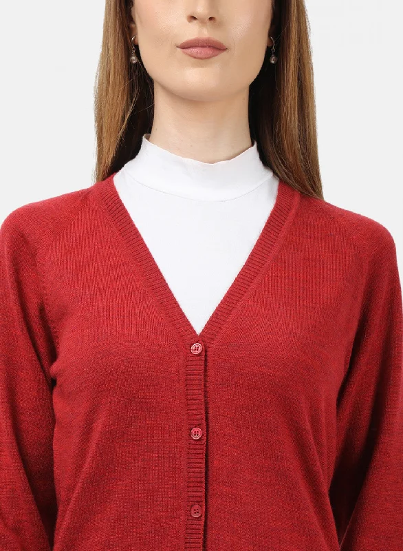 Women Red Solid Cardigan