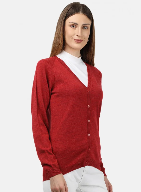 Women Red Solid Cardigan