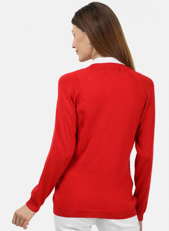 Women Red Solid Cardigan