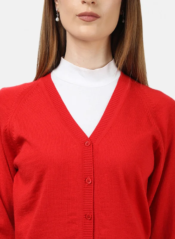 Women Red Solid Cardigan