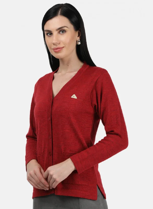 Women Red Solid Cardigan