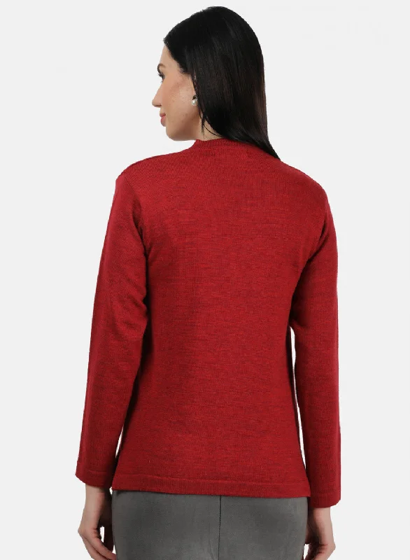 Women Red Solid Cardigan