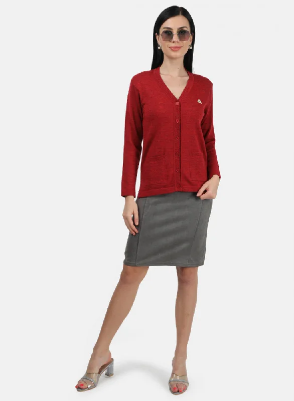 Women Red Solid Cardigan