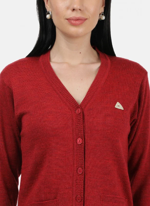 Women Red Solid Cardigan