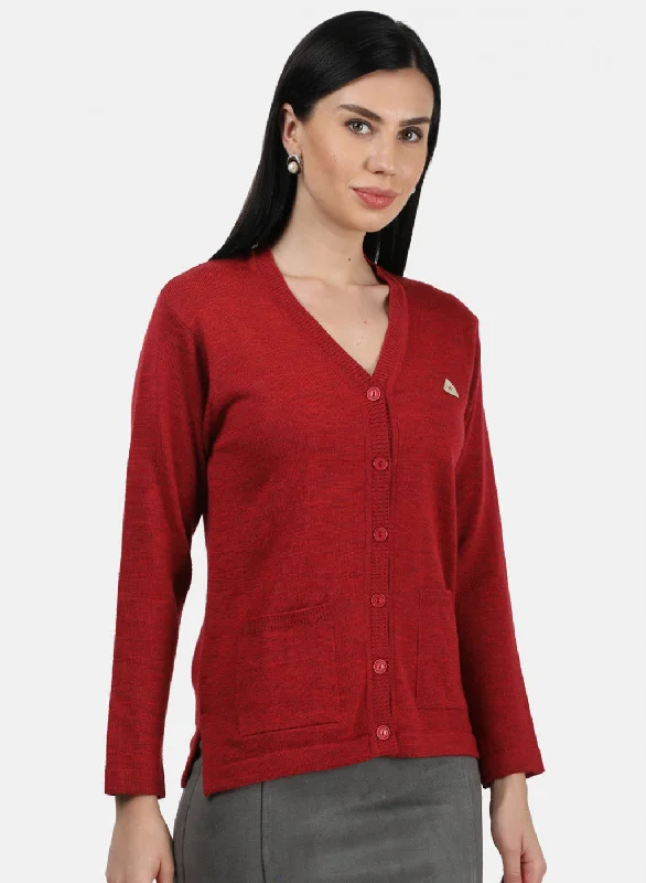 Women Red Solid Cardigan