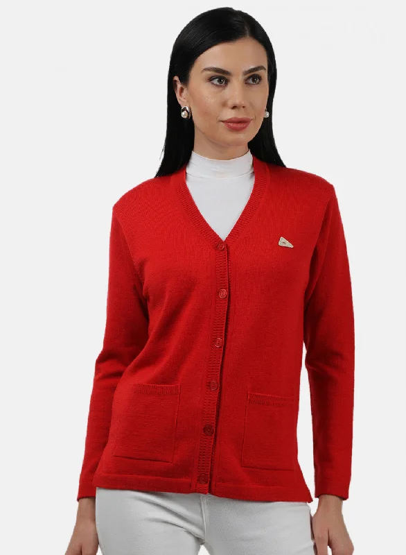 Women Red Solid Cardigan