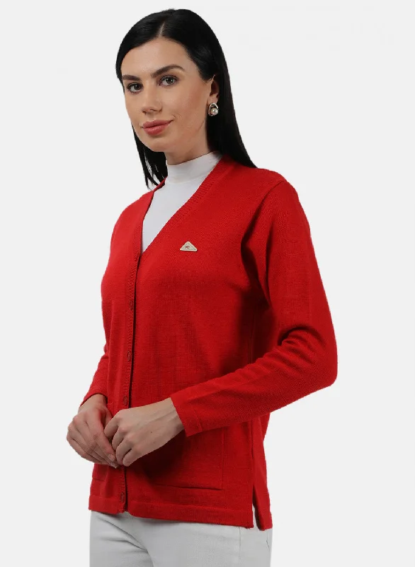 Women Red Solid Cardigan