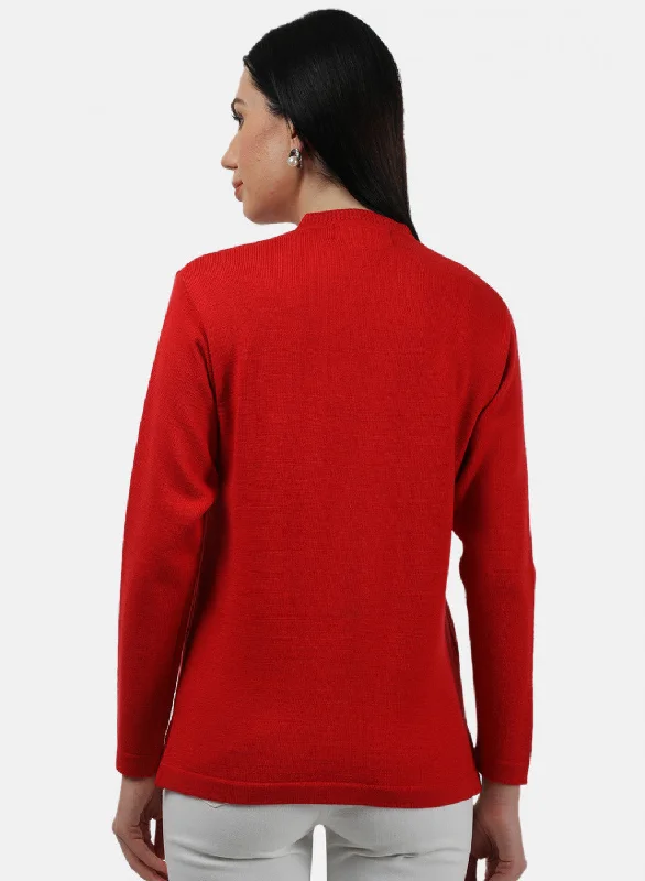 Women Red Solid Cardigan