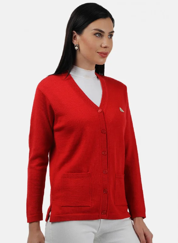 Women Red Solid Cardigan