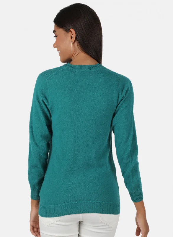 Women Sea Green Solid Cardigan