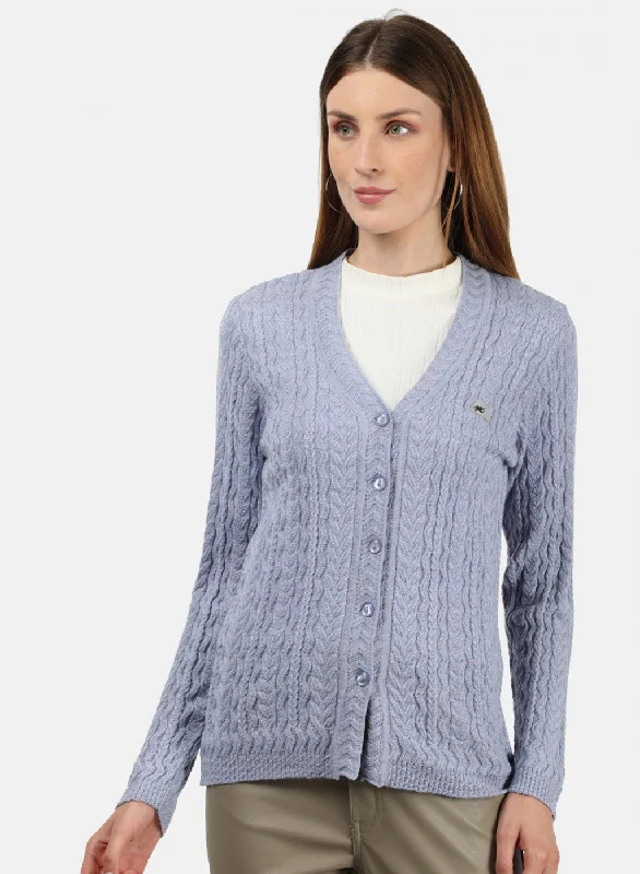 Women Sky Blue Self Cardigan