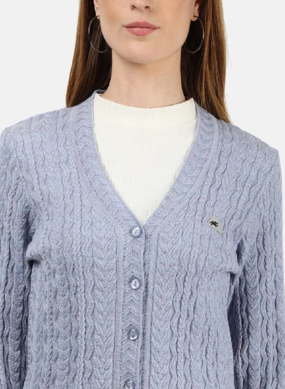 Women Sky Blue Self Cardigan