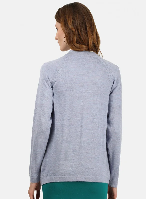 Women Sky Blue Solid Cardigan