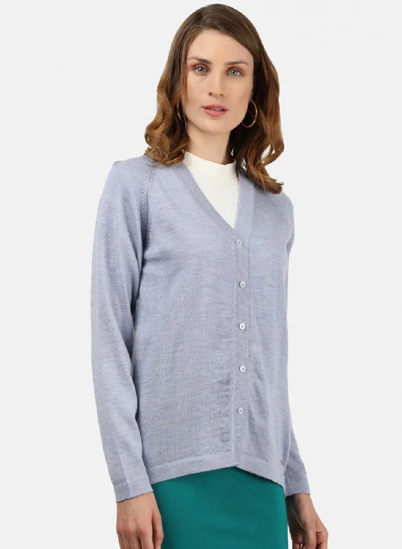 Women Sky Blue Solid Cardigan