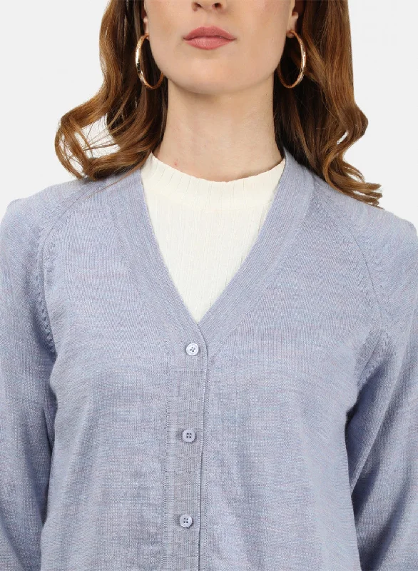 Women Sky Blue Solid Cardigan