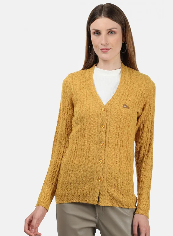 Women Yellow Self Cardigan