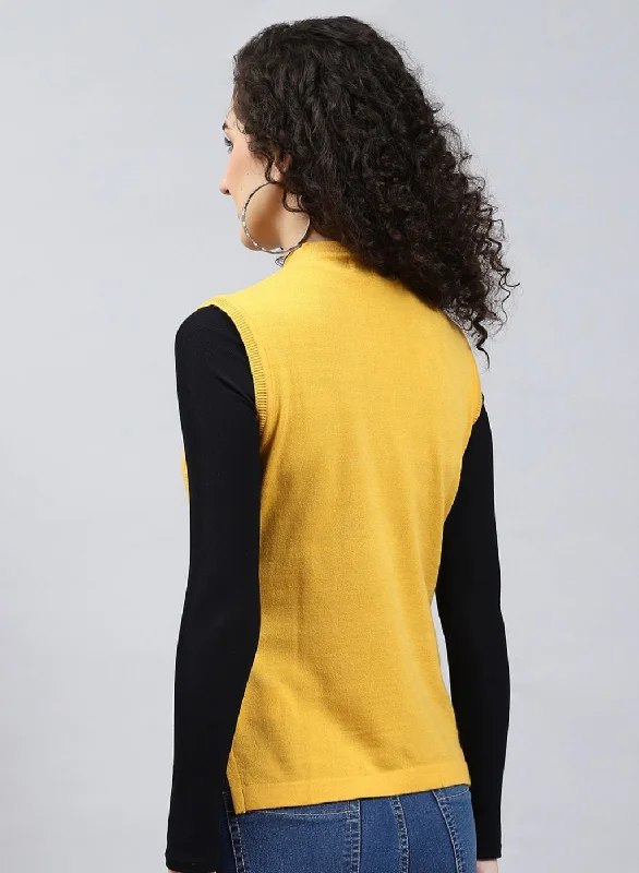 Women Yellow Self Design Wool blend Cardigan