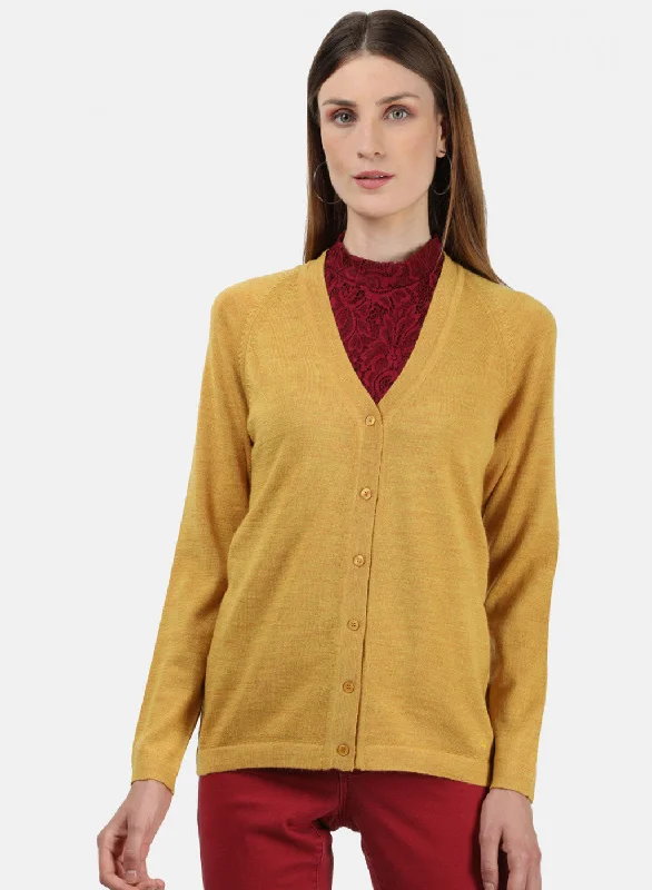 Women Yellow Solid Cardigan