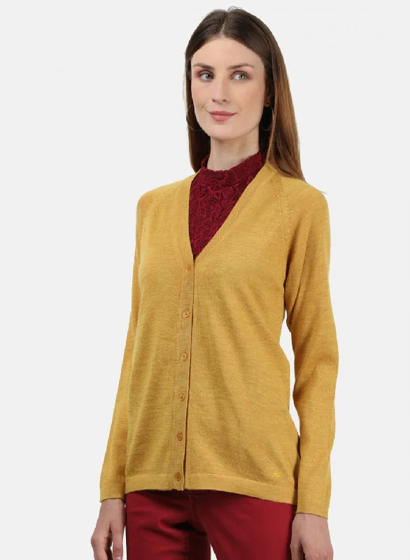 Women Yellow Solid Cardigan