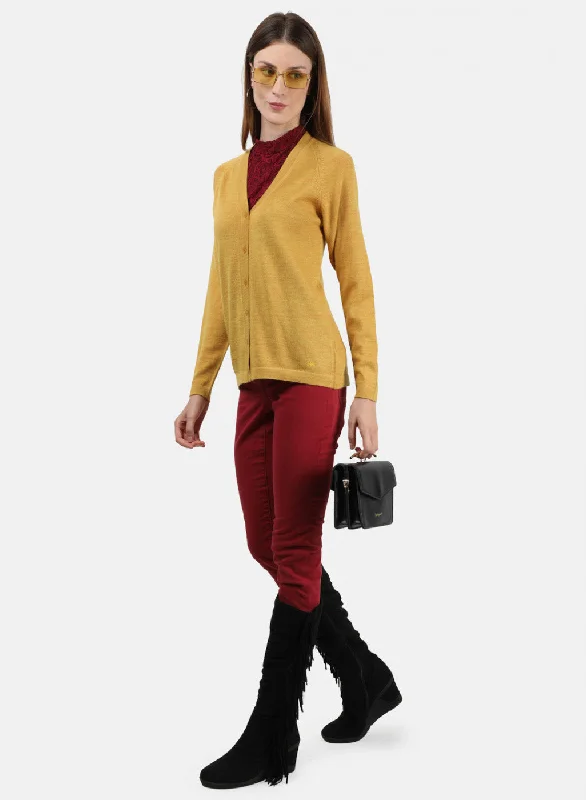 Women Yellow Solid Cardigan