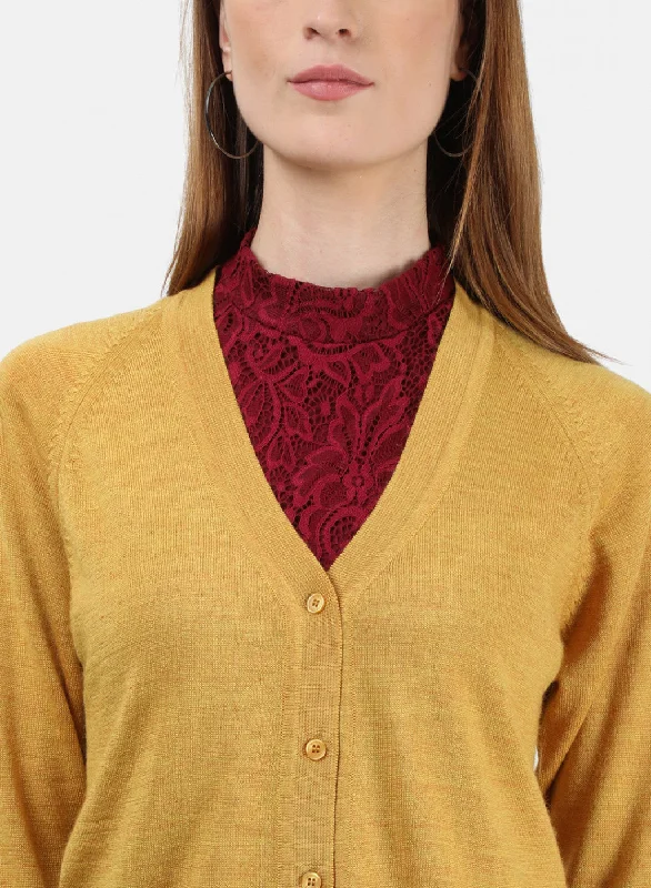 Women Yellow Solid Cardigan