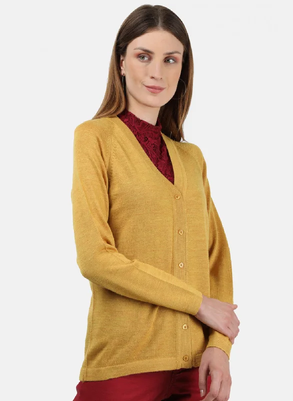 Women Yellow Solid Cardigan