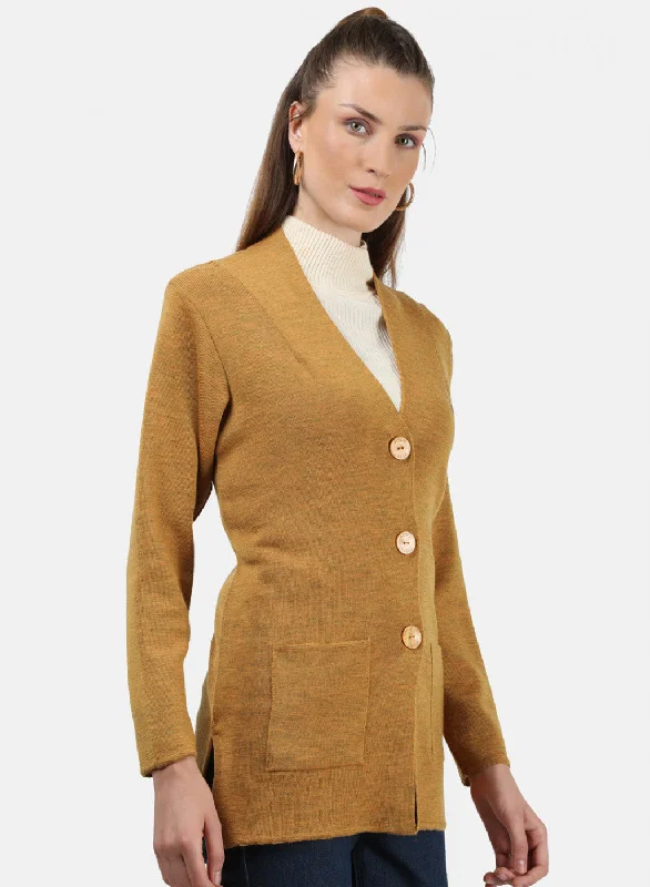 Women Yellow Solid Cardigan