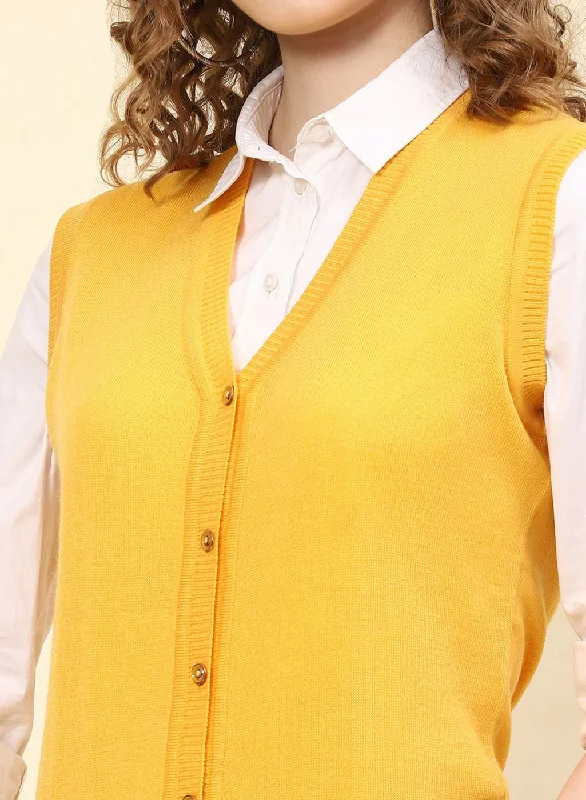 Women Yellow Solid Wool blend Cardigan