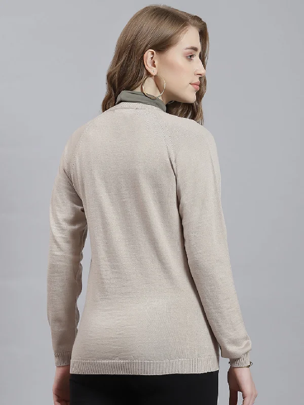 Women Beige Solid Cardigan