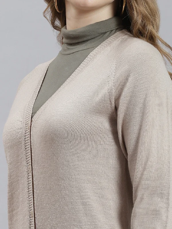 Women Beige Solid Cardigan