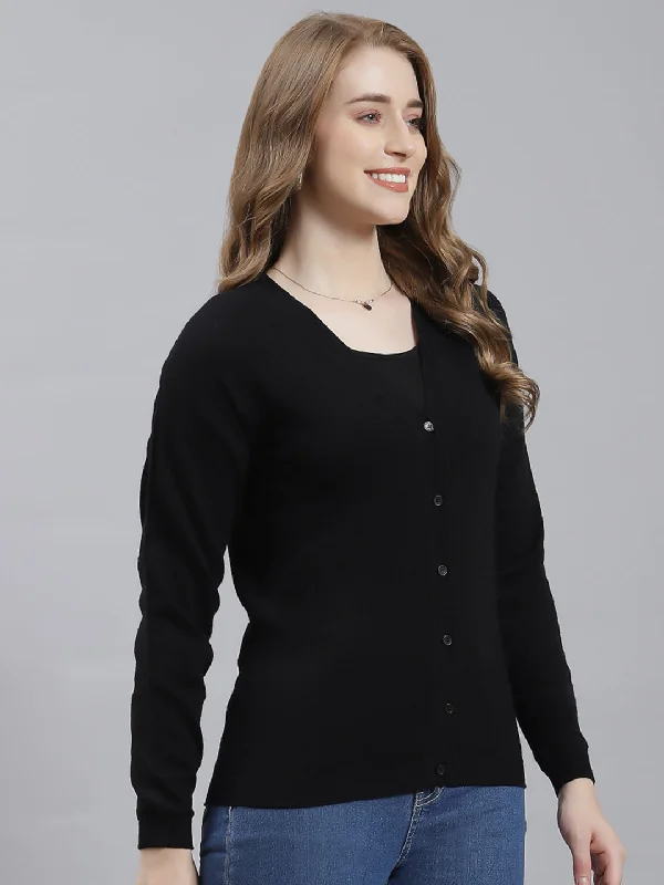 Women Black Solid Cardigan