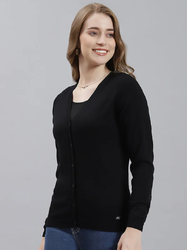 Women Black Solid Cardigan