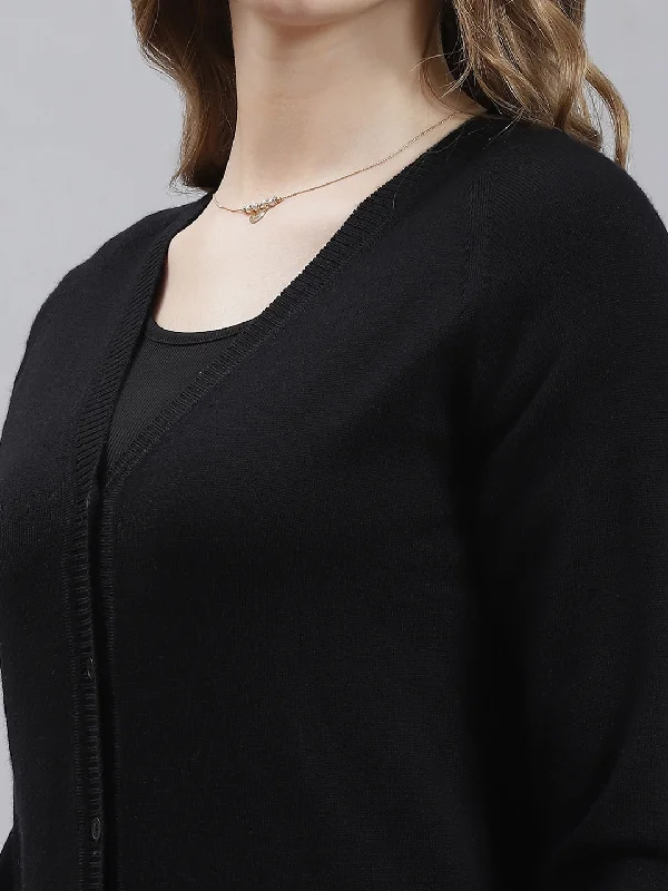 Women Black Solid Cardigan