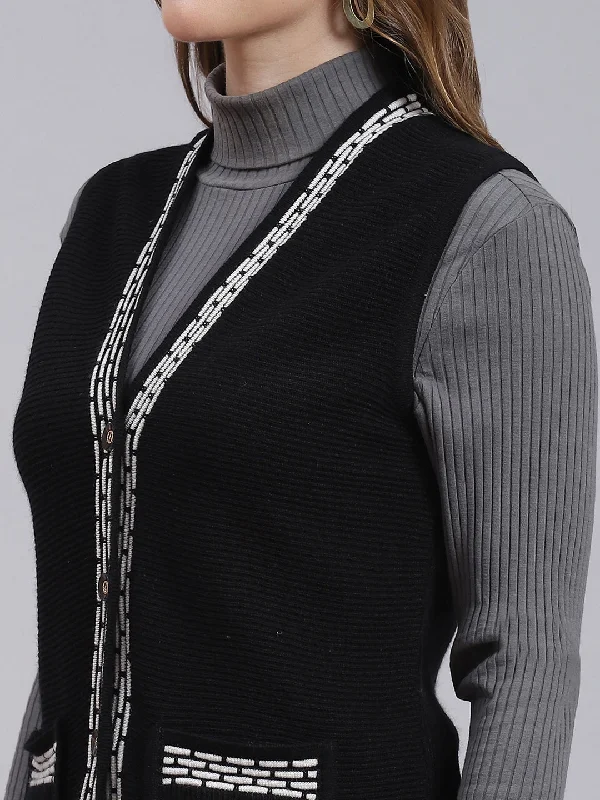 Women Black Solid Wool blend Cardigan