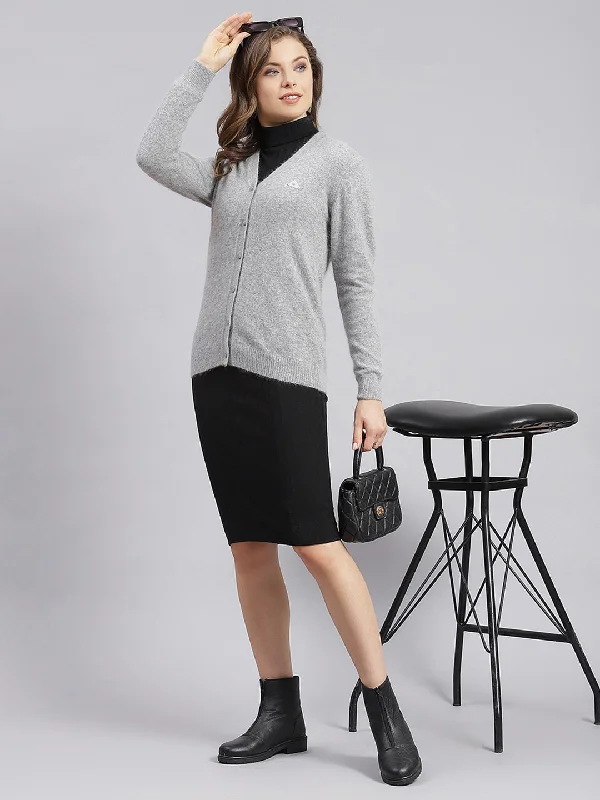 Women Grey Solid Angoora Cardigan