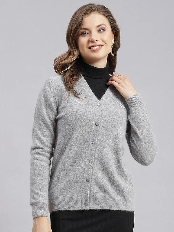 Women Grey Solid Angoora Cardigan