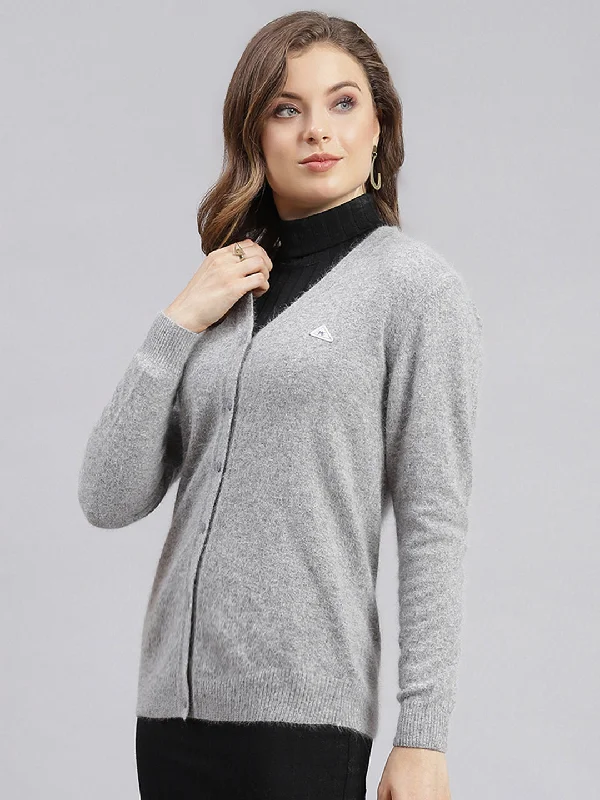 Women Grey Solid Angoora Cardigan