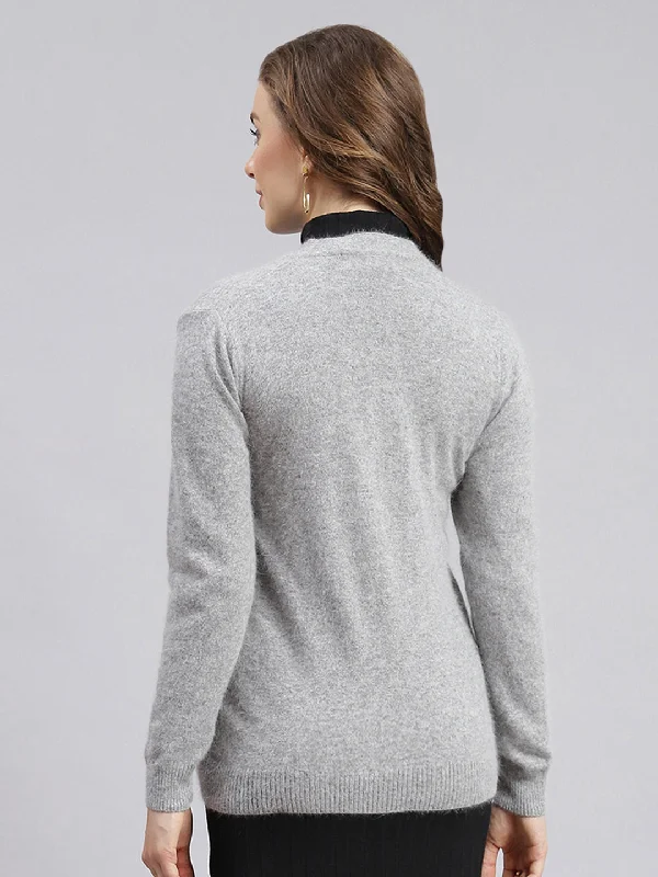 Women Grey Solid Angoora Cardigan