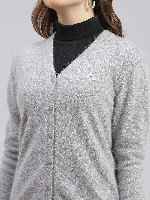 Women Grey Solid Angoora Cardigan