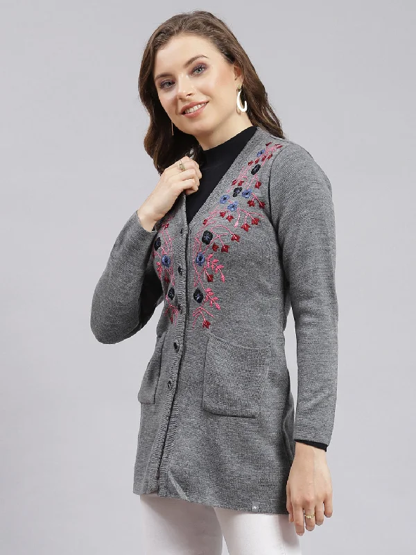 Women Grey Solid Wool blend Cardigan