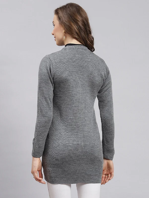 Women Grey Solid Wool blend Cardigan