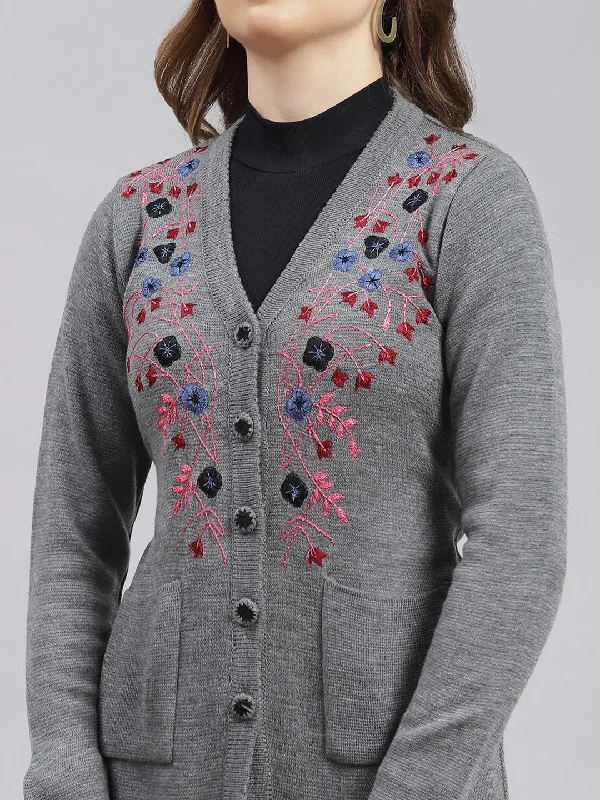 Women Grey Solid Wool blend Cardigan